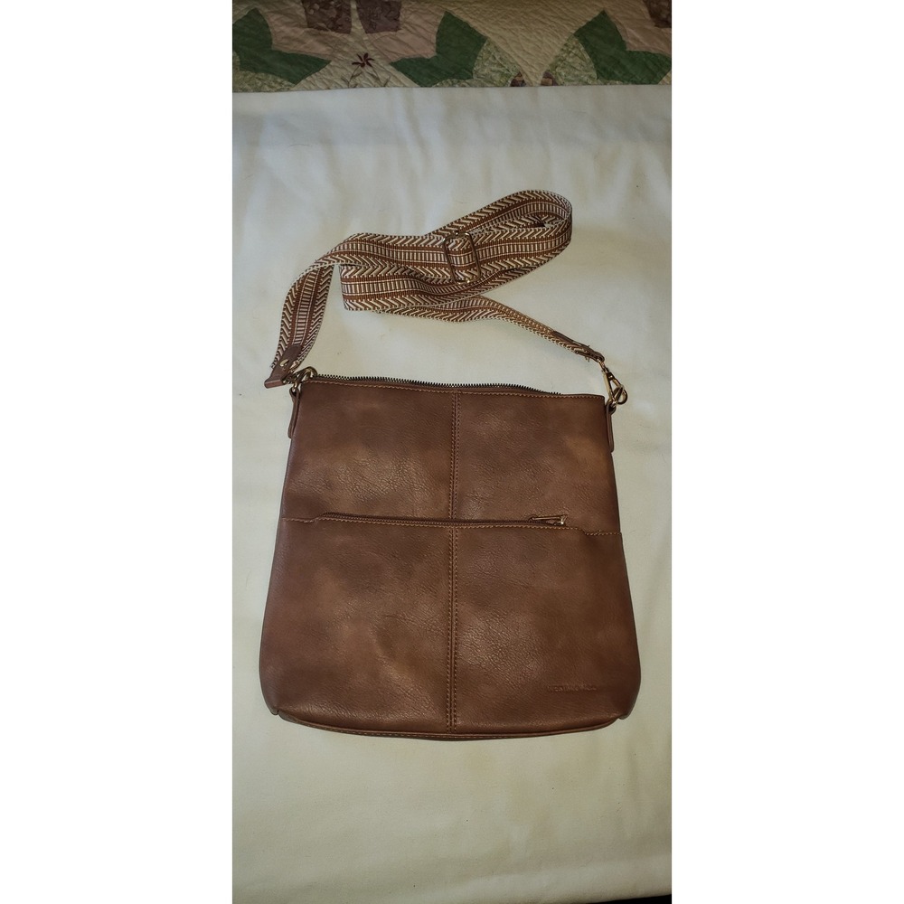 Westbronco Brown Vegan Leather Crossbody Bag with Woven Guitar Strap
